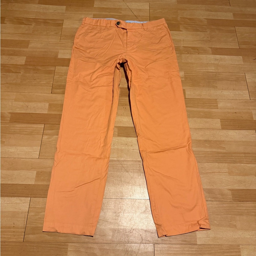 🎯Brooks Brothers Milano Cotton Straight Classic Chinos peach orange vibrant 34